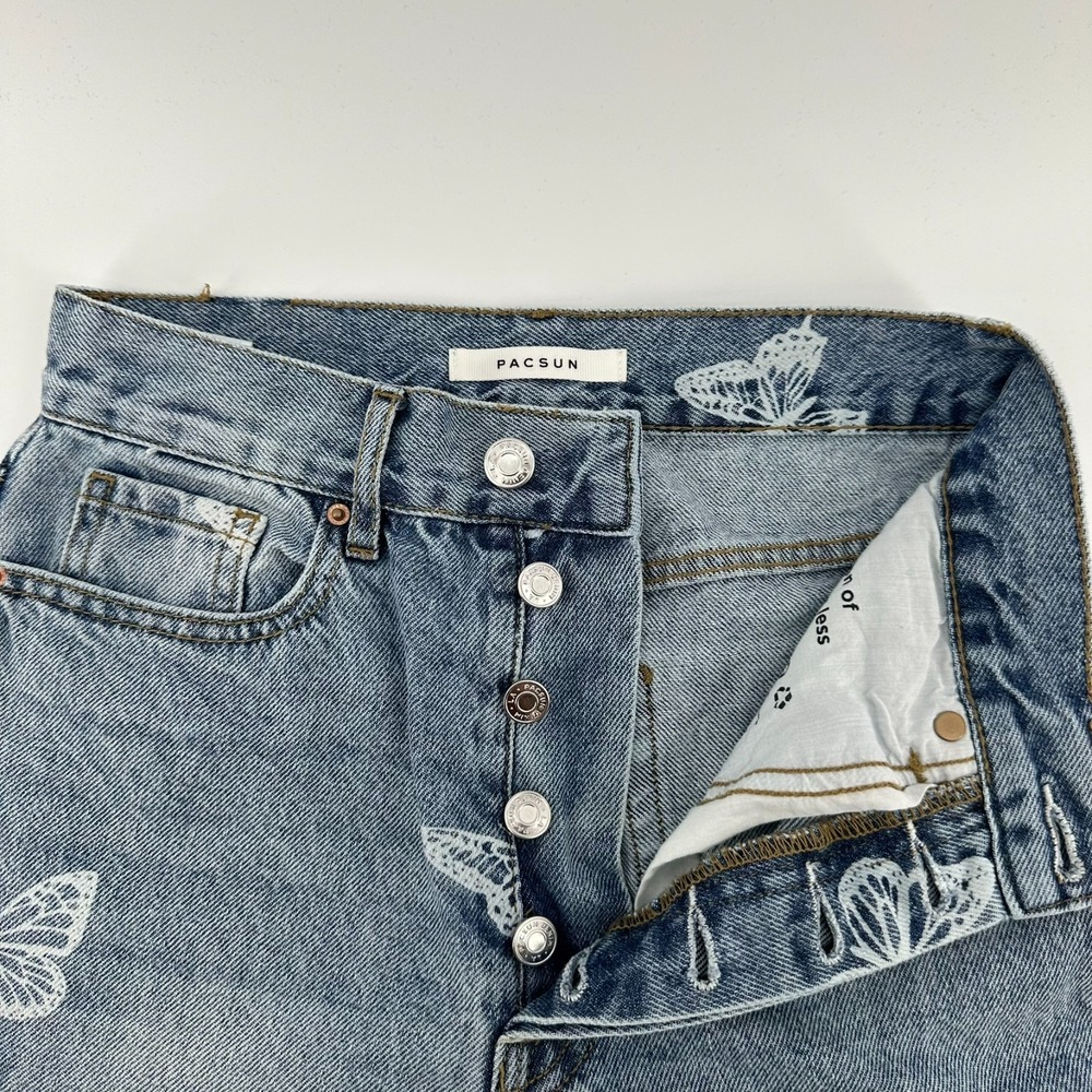 PacSun Jeans Womens 24 Blue Butterfly Print Ultra High Rise Slim Fit Button Fly
